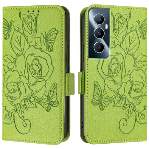Étui Oppo Realme C65 4G avec rabat en cuir PU vert et porte-cartes