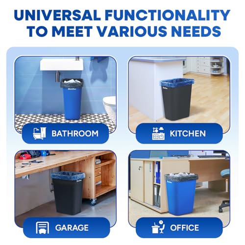 Image of PLASTIC PRINCE 10 Gallon Trash Can Blue and Black Trash Bin for Kitchen Bathroom Office 40 Qt Garbage Bin Fits Under Desk Cabinet Sink, High Plastic Waste Basket 19.9 inch H x 15.7 inch W x 11.3 inch D, Set of 4