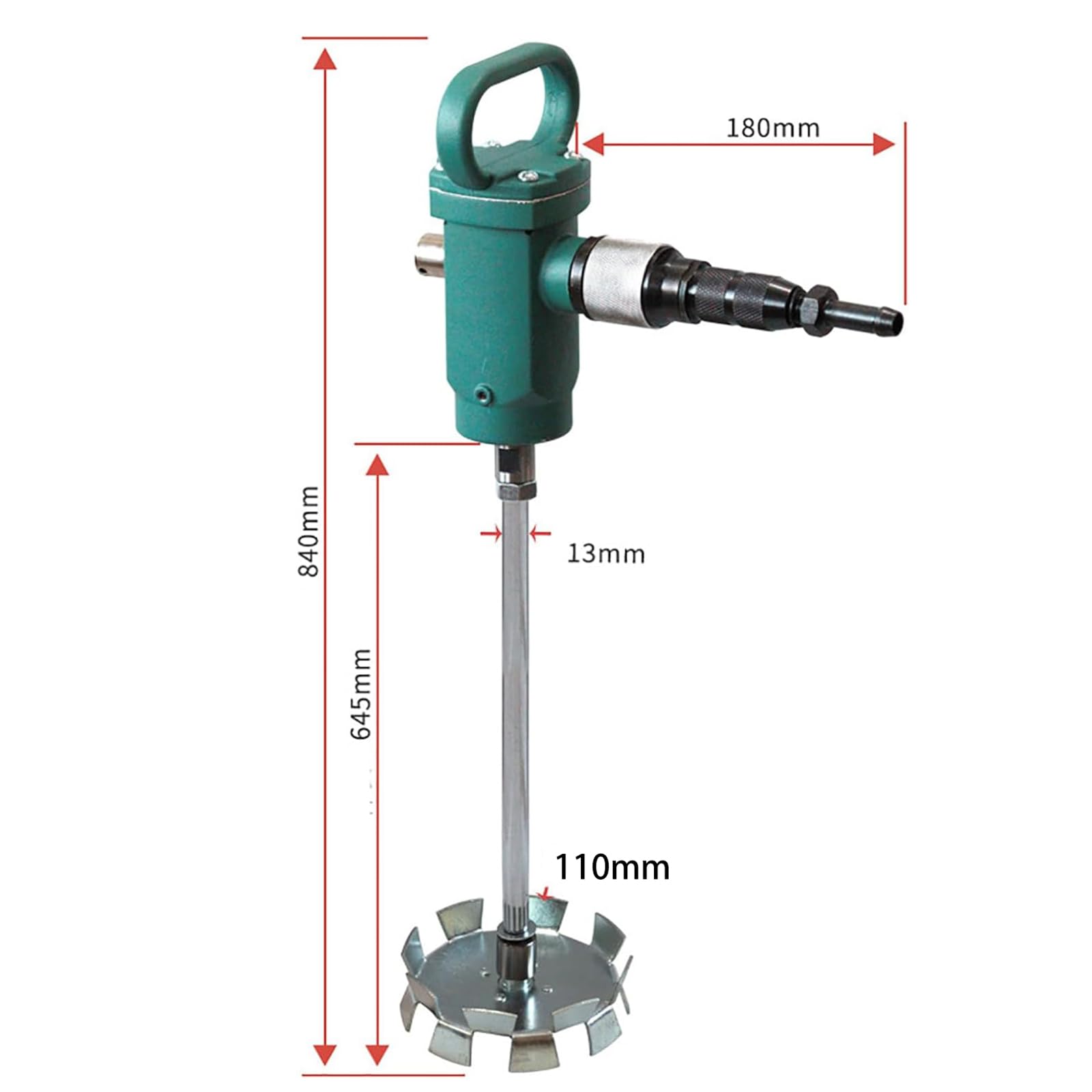 Pneumatischer Mixer, 20 l Handbeschichtungs-Rührwerk mit Aluminiumklinge, 304 Edelstahl, 60 cm Stange, Leerlaufdrehzahl 1800 U/min, ideal für Lebensmittel, Chemikalien, Beschichtungen