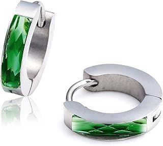 [Puente] ピアス メンズ レディース リング フープピアス 両耳セット ステンレス リングピアス ダイヤカット 細い 細め メンズピアス レディースピアス 18G シルバー グリーン ステンレスピアス (3mm幅, シルバー_グリーン)