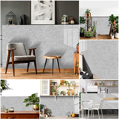 Cecekis Peel And Stick Backsplash Tile, 32 Pc Pack (8" X 4") Thicker Glass Subway Tiles Waterproof Oil Proof Removable Decals For Bathroom & Kitchen Backsplash (Grey Marble) #TOP5