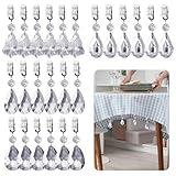 24 Pack Tablecloth Weights, Crystal Table Cover Pendant with Metal Clip Clamps, Glass Heavy Teardrop Prisms Table Cloth Hangers for Decoration, Outdoor Picnic, Family Dinner Party