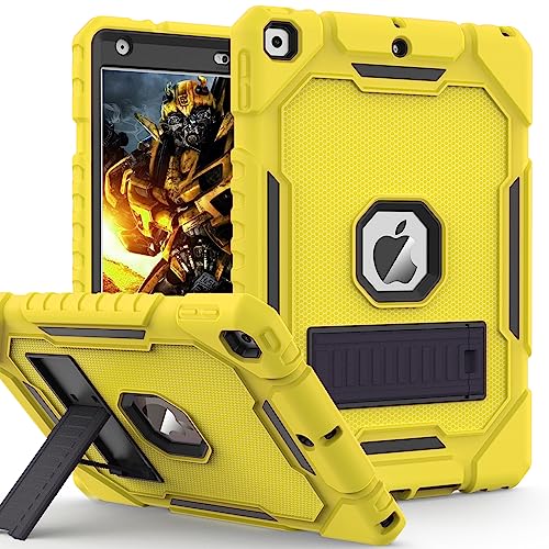 Image of ZoneFoker Case for iPad 9th /8th /7th Generation 2021 /2020 /2019(10.2 inch), Heavy Duty Military Grade Shockproof Rugged Protective 10.2 inch Cover with Built-in Stand for iPad 9 8 7 Gen (Yellow+Black)