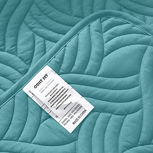 Whale Flotilla Quilt Set Twin Size, Soft Microfiber Lightweight Bedspread Coverlet Bed Cover (Wave Pattern) For All Seasons, Turquoise, 2 Pieces (Includes 1 Quilt, 1 Sham) #TOP7