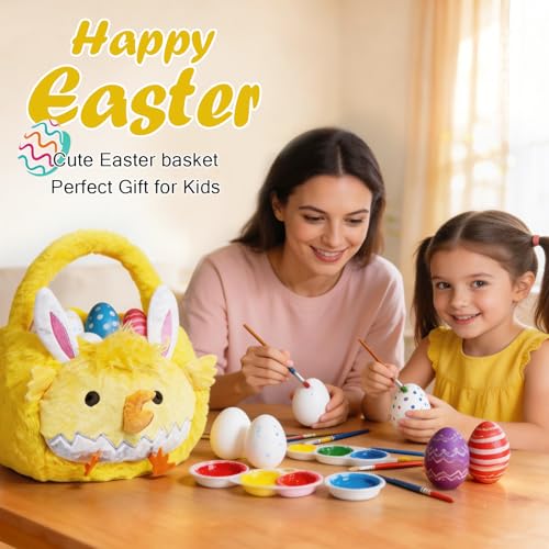 Image of 2026 Upgraded Plush Baskets EasterBasket, Easter Egg Hunt Buckets, EasterDecorations Indoor Outdoor, Cute Easter Giftsfor Kids, Adults, Teens, Toddlers, Girls(Yellow)