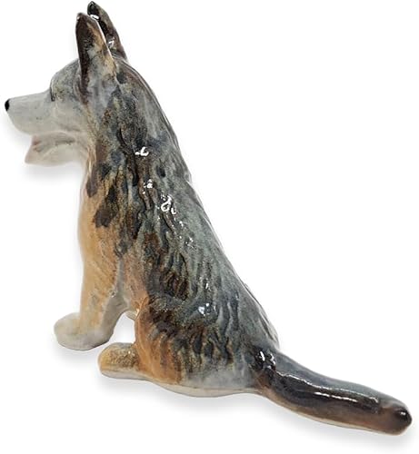 Miniatura 5 de Pequeña figura de perro pastor alemán de pie marrón y negro de 3 pulgadas de largo, hecha a mano en miniatura, hecha a mano, de cerámica, perros