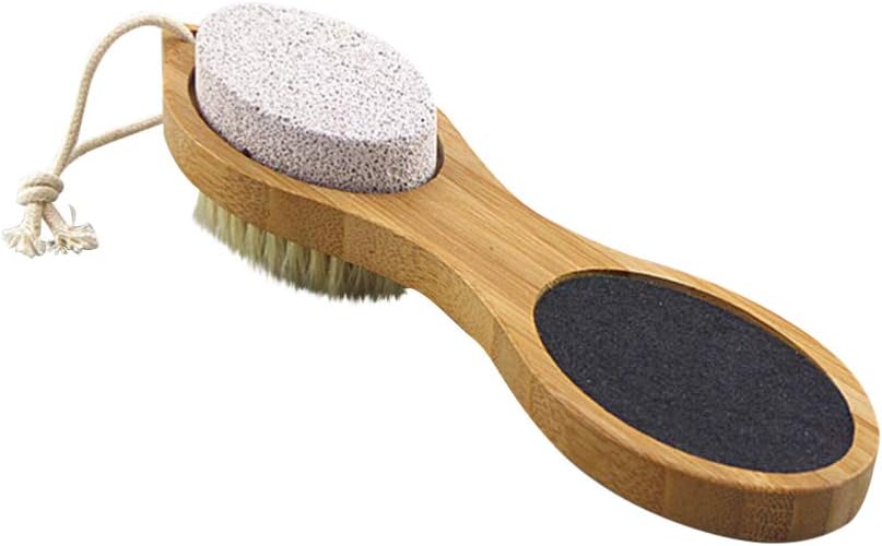 Foot Brush Pumice Stone with Wooden Handle Exfoliator Pedicures Calluses Remover Smoother Body Skin Feet Elbow Scrubber