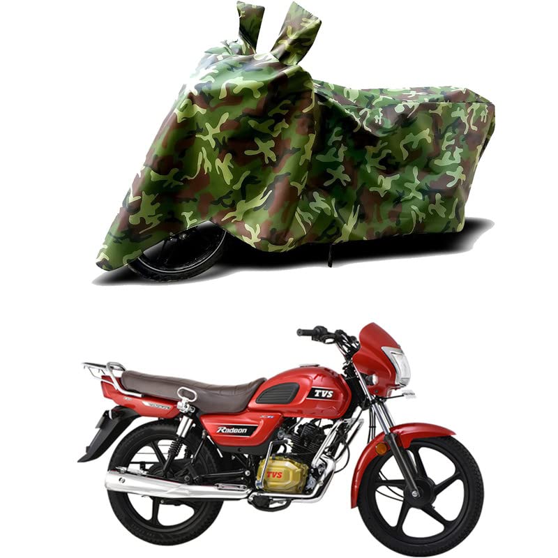 Image of 100% Water Resistant Full Bike Scooty Two Wheeler Body Cover Compatible for TVS Radeon /UV-Rays /Heat Protection /Birds Dropping /Scratchproof /Dust Proof /Waterproof /All Varients[Green MJ]