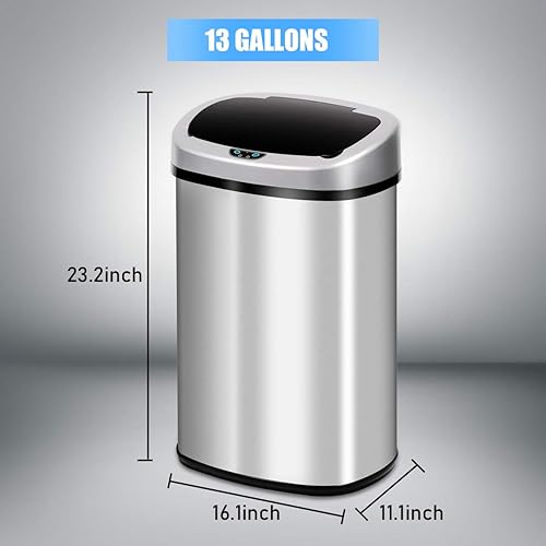 Miniatura 6 de Cubo de basura para cocina cubo de basura de 13 galones de acero inoxidable con tapa sin tacto sensor automático 50 litros gran capacidad para el