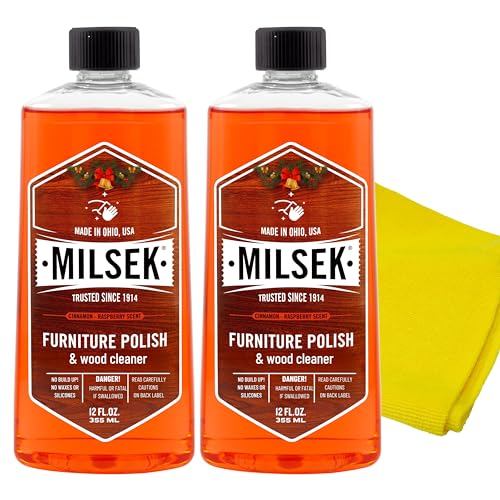 Milsek Furniture Polish and Wood Cleaner with Cinnamon Raspberry Scent - for Home and Household from Hardwood Floors to Kitchen Cabinets - 12 Fl Oz (Pack of 2) with Microfiber Towel