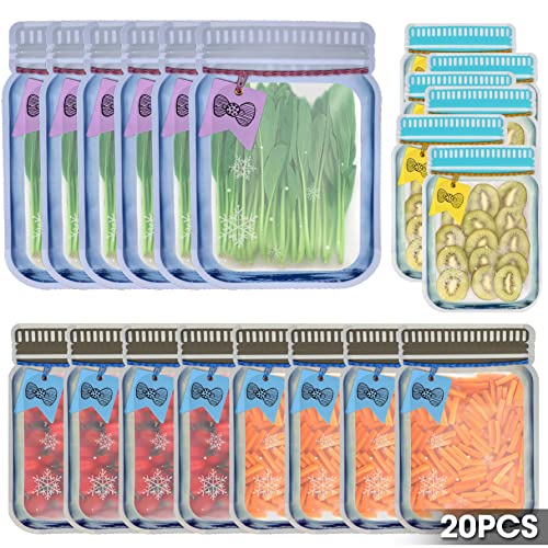 Hoobee 20 Stück Mason Jar Zipper Bags, Lebensmittel Aufbewahrungsbeutel Wiederverwendbare, Seal Leakproof Food Saver Taschen, zum Backen Keksen Snacks Süßigkeiten Cover