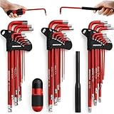 SEDY 30-Piece Long Arm Ball End L-Hex & Torx Key Set with Grip Handle, Ultimate Hex Key Wrench Set with T-Handle and Extension Bars, SAE 1/16