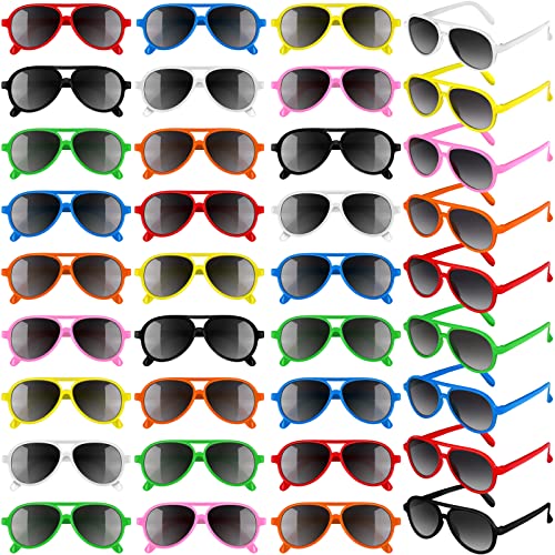 Elcoho 36 Packs Kids Sunglasses Party Favors Kids Aviator Sunglasses Neon Bulk Sunglasses Boys and Girls Sunglasses for Birthday Party, Graduation Party Beach Pool Party
