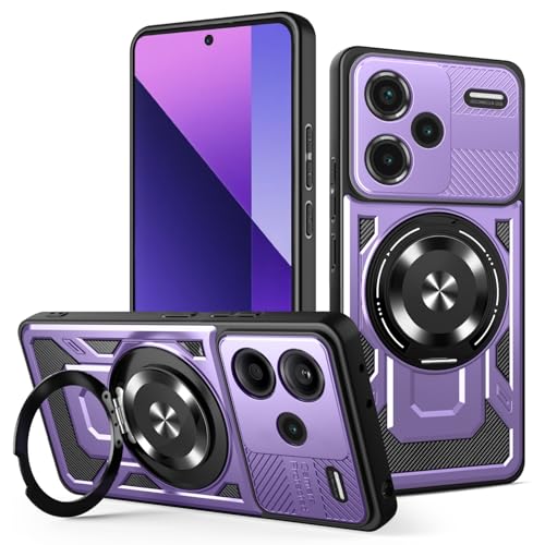 YXINDAFU Funda para Xiaomi Redmi Note 13 Pro Plus 5G,Carcasa Militar Silicona TPU Antigolpes y PC Antiarañazos Case con 360° Magnético Soporte Giratorio para Redmi Note 13 Pro+ 5G,Violeta