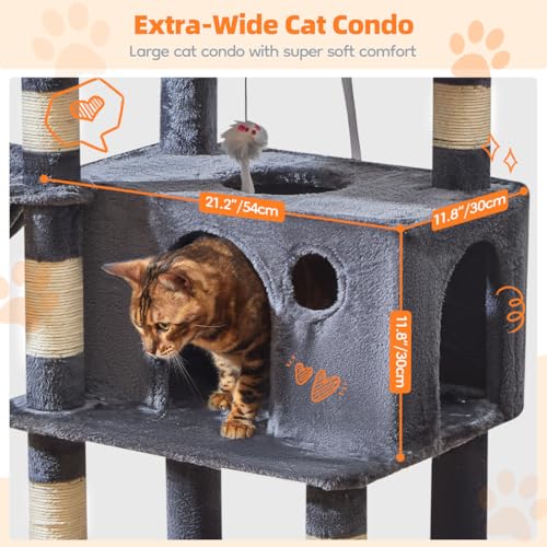 Image of Taoqimiao Large Cat Tree, 73 in Tall Cat Tower with 2 Plush Big Cat Condos