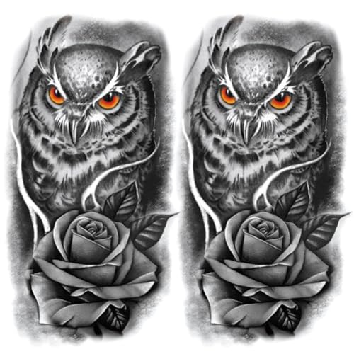 Oottati 2 Sheets Realistic Animal Temporary Tattoos Stickers Owl Rose