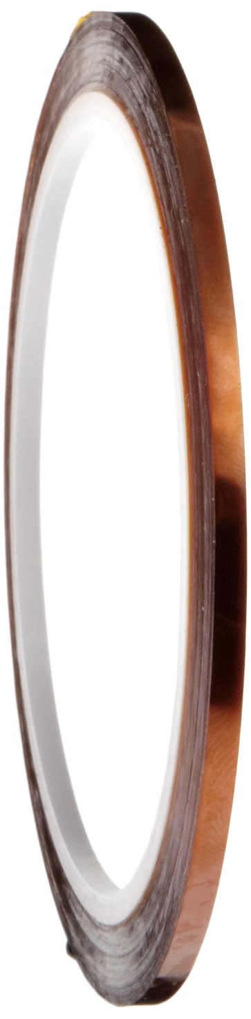 Polyimide Masking Tape, 3" Core, -269 to 400 Degree C Performance Temperature, 30 lbs/inch Tensile Strength, 1 mil Thick, 36 yds Length x 1/8" Width