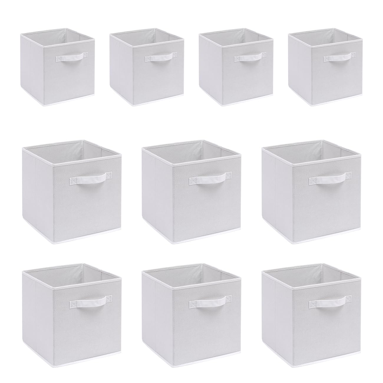 BOJU 10pcs Unit Storage Box Cube Wardrobe Storage Organiser Canvas Storage Box Bin Fabric Collapsible with Handle for Kids Toys Clothes Laundry Underwear Bedroom (White, ×10)