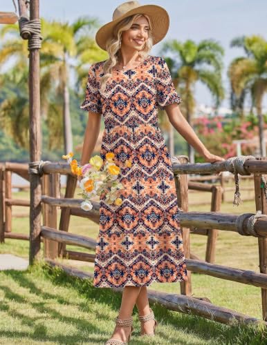 Image of Zeagoo Womens Summer Dresses 2026 Casual Midi Dress Flowy Sundress Ruffle Short Sleeve Tiered Dresses A Line Boho Dress