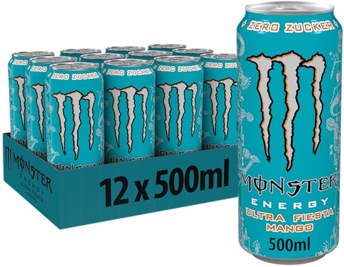 Monster Energy Ultra Fiesta - koffeinhaltiger Energy Drink mit leichtem Mango-Geschmack - ohne Zucker und ohne Kalorien - in praktischen Einweg Dosen (12 x 500 ml)