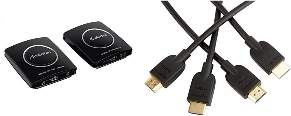 Actiontec Wireless HDMI Transmitter & Receiver Extender Kit, Full HD 1080P to Stream Video from Cable Box, Blu-Ray, DVR, PS4, Xbox to HDTV & Amazon Basics High-Speed HDMI Cable, 3 Feet, 2-Pack