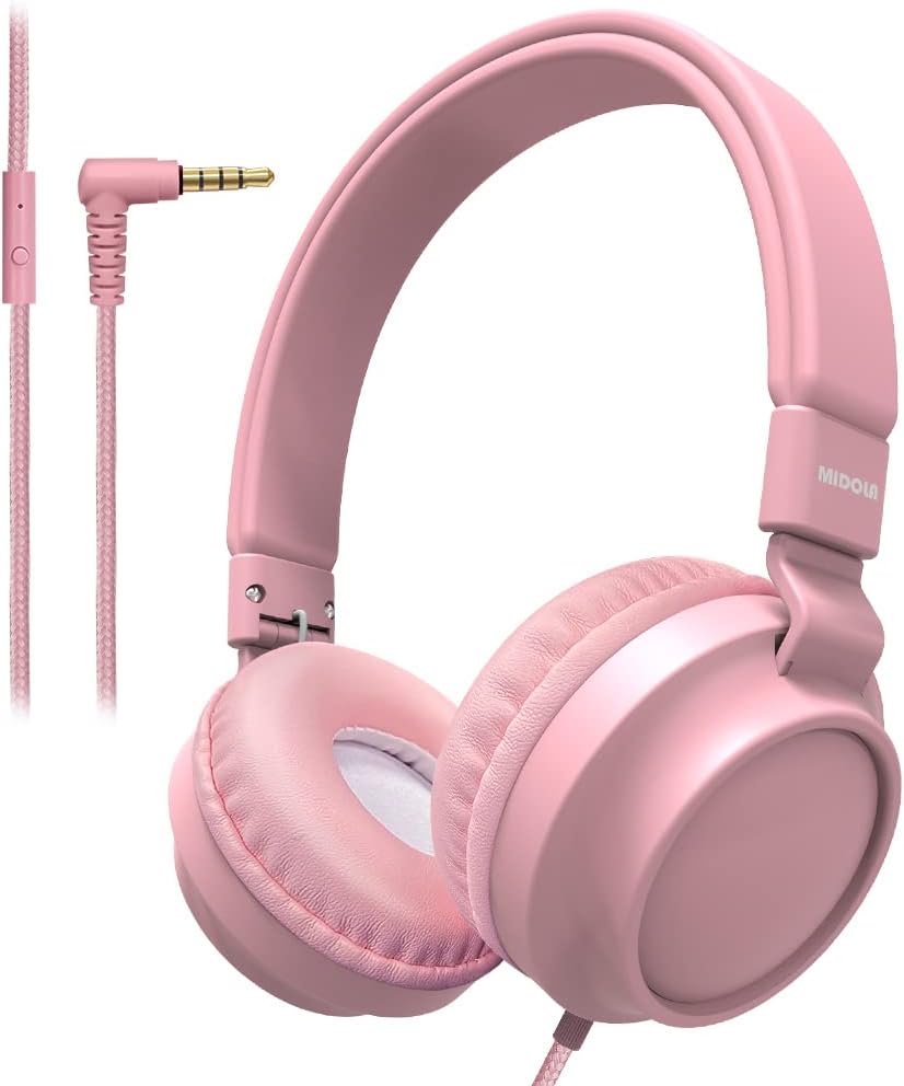 MIDOLA Kids Headphone Wired Over Ear Foldable Noise Protection Light Stereo Headset with Inline Cable AUX 3.5mm Mic for Young Boy Girl Child Travel School Pad Notebook Laptop Tablet Blue