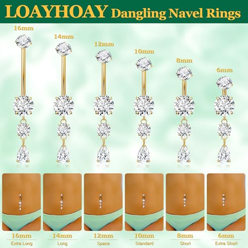 G23 Pure Titanium Dangle Belly Button Rings for Women Internally Thread Curved Barbell Belly Rings Dangling Navel Rings CZ Teardrop Navel Piercing Jewelry 6-16mm4
