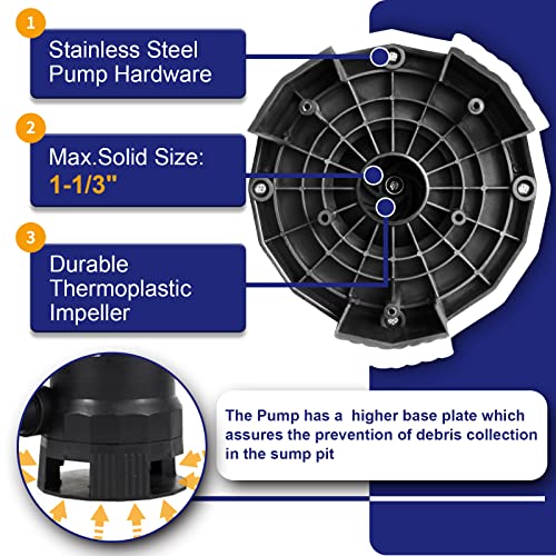 Wassermann WAS-61202 1/2Hp Water Pump,3500Gph Submersible Thermoplastic Utility Pump With 10 Ft Power Cord,Electric Portable Transfer Clean/Dirty Sump Pump For Swimming Pool Tubs Garden Ponds Draining thumb #3