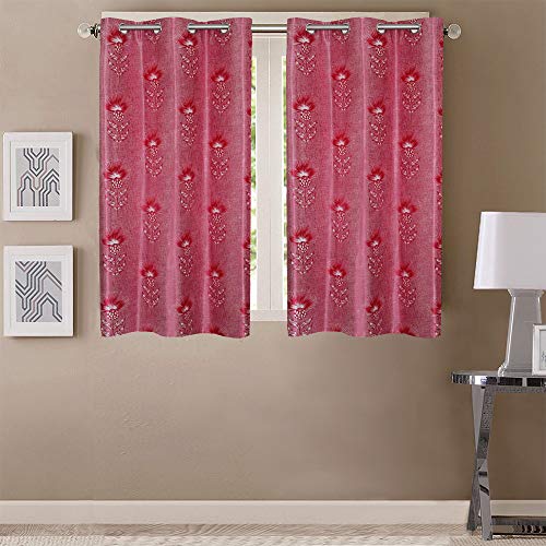 Image of Queenzliving Secret Linen Curtain, Window 5 feet- Pack of 2, Lava Red