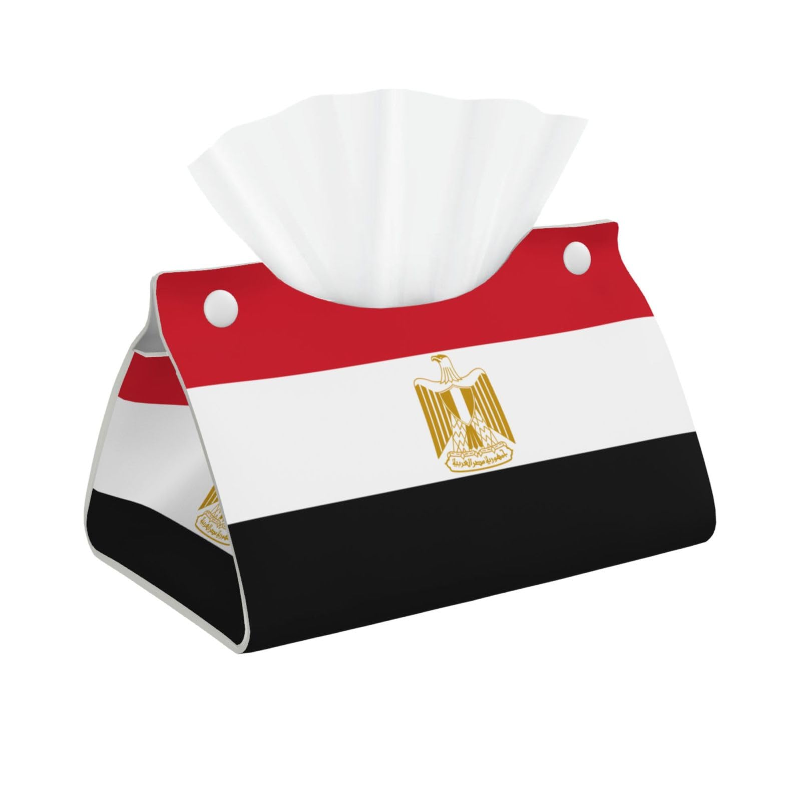 Egyptian Flag Print Long Tissue Box Cover Holder Foldable Leather Organizer for Vanity, Nightstand, Desk & Bathroom