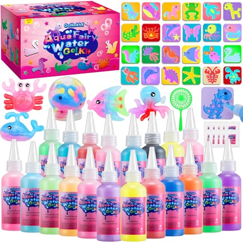 Golinkid Magic Water Elf Toy Kit 20 Bottles 24 Molds 70ML Aqua Fairy Water Gel Kit with Sparkling Magic Gel Glow in the Dark Crate Your Own Magic Water Pets Aqua Fairy Craft Kits for Kids