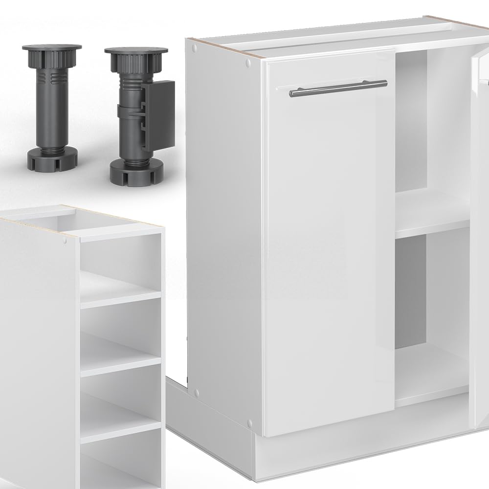 Vicco Kücheninsel Fame-Line, Weiß Hochglanz/Weiß, 90 cm ohne Arbeitsplatte, zur flexiblen Erweiterung mit weiteren Küchenmodulen