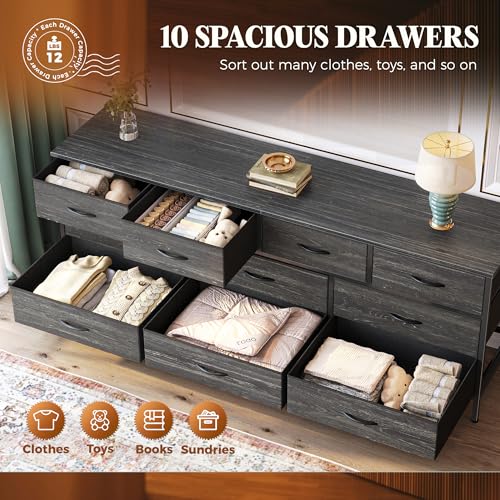 Cómoda larga con 10 cajones de tela y mueble organizador de almacenamiento de juguetes 6