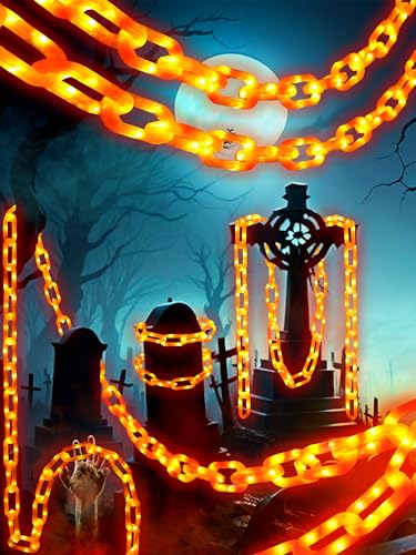 DULEFUN 10Ft Halloween Chain String Light Decorations Outdoor Indoor 160 LED Lights with 8 Modes Waterproof Lighted Prop Chains for Halloween Party Favors Yard Haunted House Spooky Decor(Orange)