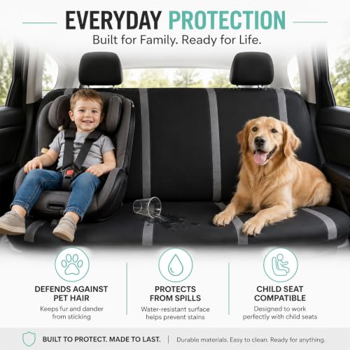 Image of FH Group Car Seat Covers Rear Set Cloth - Car Seat Covers with Removable Headrest,Universal Fit,Automotive SeatCovers,Washable Car SeatCover for SUV,Sedan,Van Gray