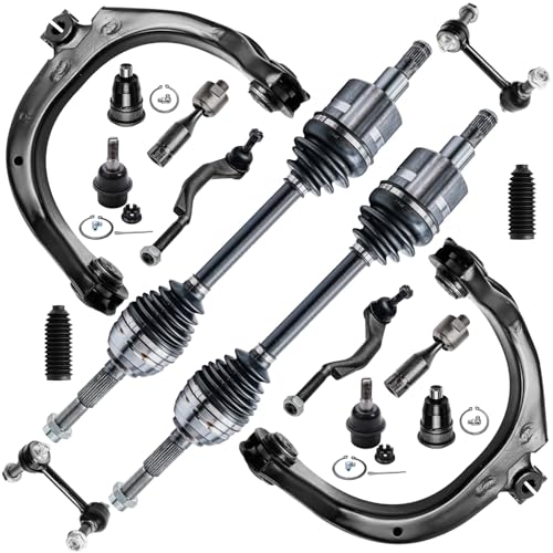 Image of Detroit Axle - 4WD 16pc Front End Kit for 2004-2007 Chevy Trailblazer GMC Envoy Buick Rainier 2005-2009 Saab 9-7X, 2 Upper Control Arms 2 CV Axles 4 Ball Joints 4 Tie Rods 2 Sway Bars 2 Boots