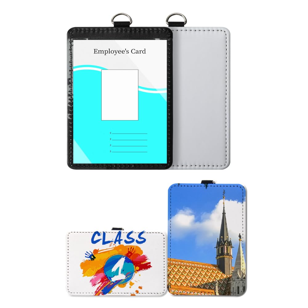 40 Pack Sublimation Blanks Pu Leather ID Badge Holder Heat Transfer Print ID Card Holders for Badges Buddy Waterproof Name Badge Holders Blank for