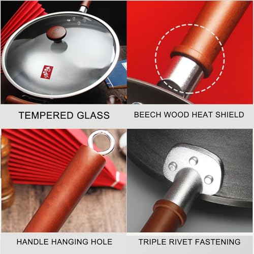 Wok de fierro fundido con tapa de madera para cocina miniatura 4