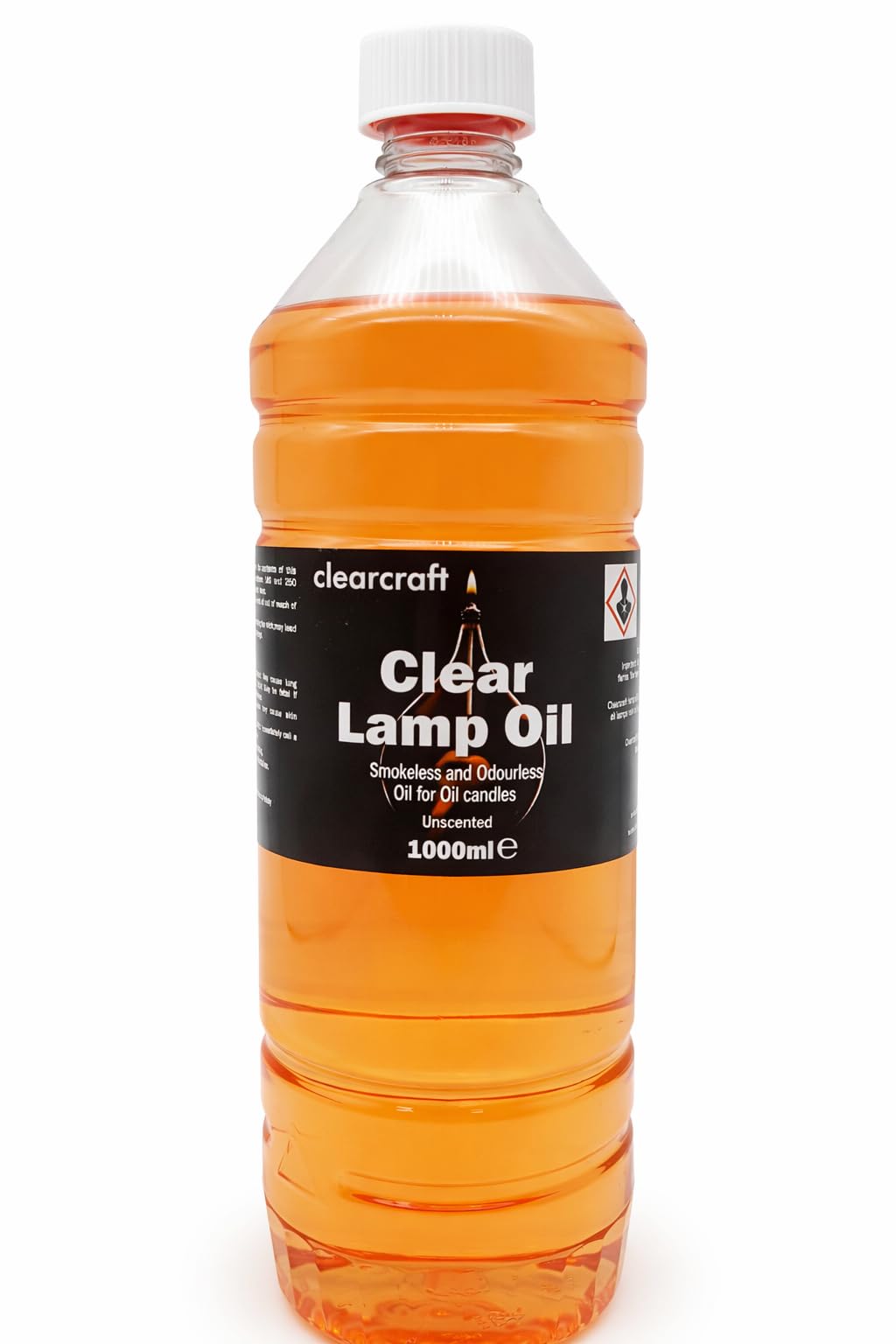 CLEARCRAFT Smokeless, odourless, coloured lamp oil - 1 Litre with easy pour spout - Perfect for use with modern oil candles, traditional oil lamps. Indoor and outdoor use (Amber)
