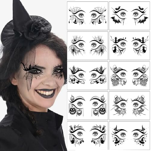 Eye shadow Tattoo Sticker Temporary Eye Tattoo Makeup Transfer Stickers Eyeliner Eyeshadow Sticker Spider Web Skull Bat for Women Halloween Masquerade Party 20pcs /10 Pairs