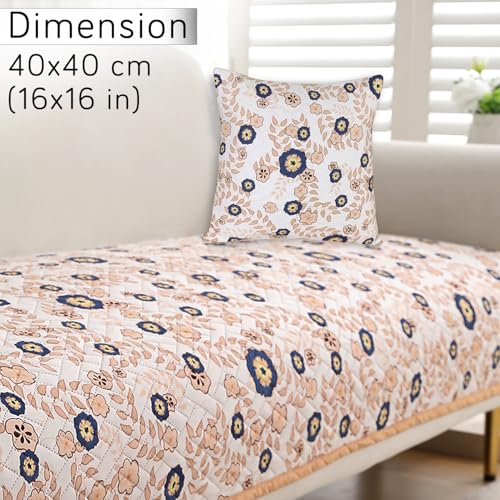 Image of HOKIPO Printed Cushion Cover 16x16 in, Light Peach Candytuft