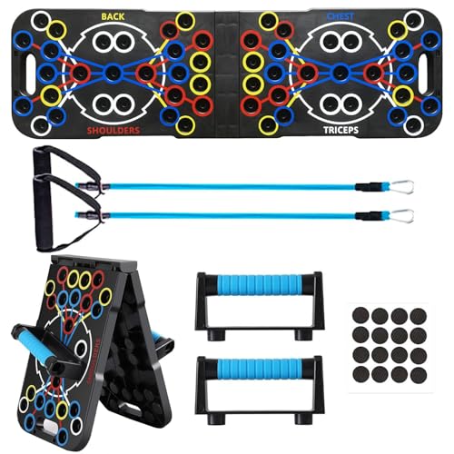 Ogetok Tabla Push Up, Barra de Flexión Plegable Multifunción Portátil 25 En 1, Soporte de Flexión de Entrenamiento de Fuerza con Asas y Bandas de Resistencia para Hombres y Mujeres