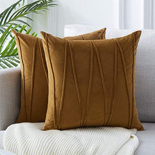 Woais Luxury Velvet Home Decoration Pillowcase Sofa Soft Striped Cushion Cover Throw Pillow Cover Bedroom Decor Pillows for Bed(Brown)
