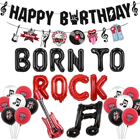 Rock and Roll Birthday Party Decorations Born to Rock Balloons Happy Birthday Banner Garland Music Notes Guitar Foil Balloons for Birthday Rock Themed Party Supplies Cover
