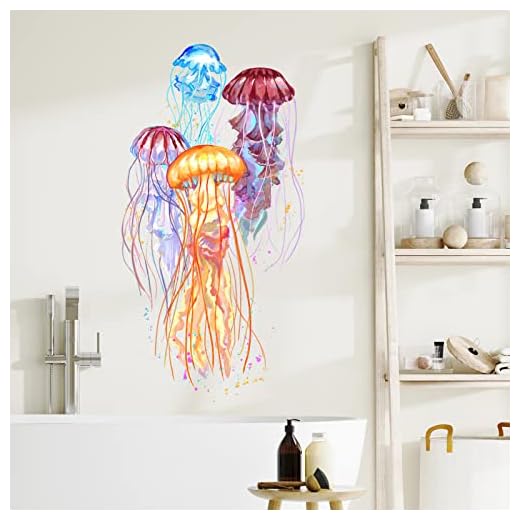 RoyoLam Colorful Beautiful Jellyfishes Wall Decal Nursery Sea Animal Marine Organism Wall Sticker Removable Peel and Stick Waterproof Wall Art Decor Stickers for Kids Baby Classroom Living Room Playing Room Bedroom