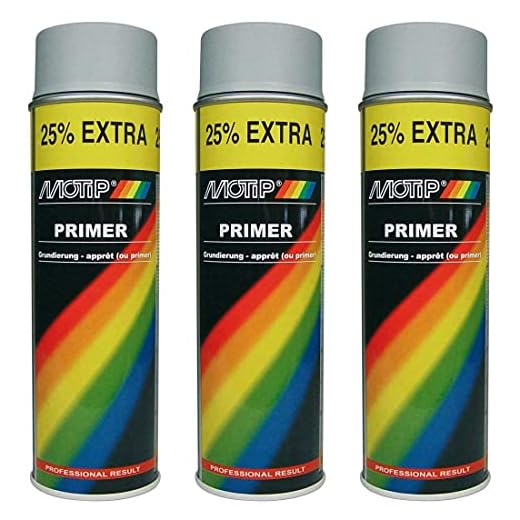 Motip Primer Lot de 3 bombes d’apprêt voiture (3 x 500 ml), gris