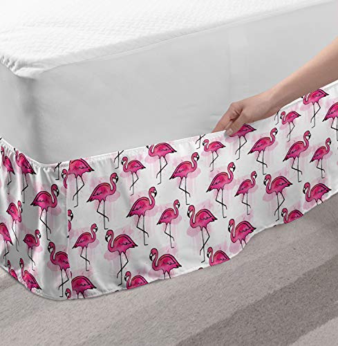 Lunarable YET_83296_QUEEN Pink Flamingo Bedskirt, Watercolored Tropical Birds With Paint Splashes Hawaiian Jungle Animals thumb #2