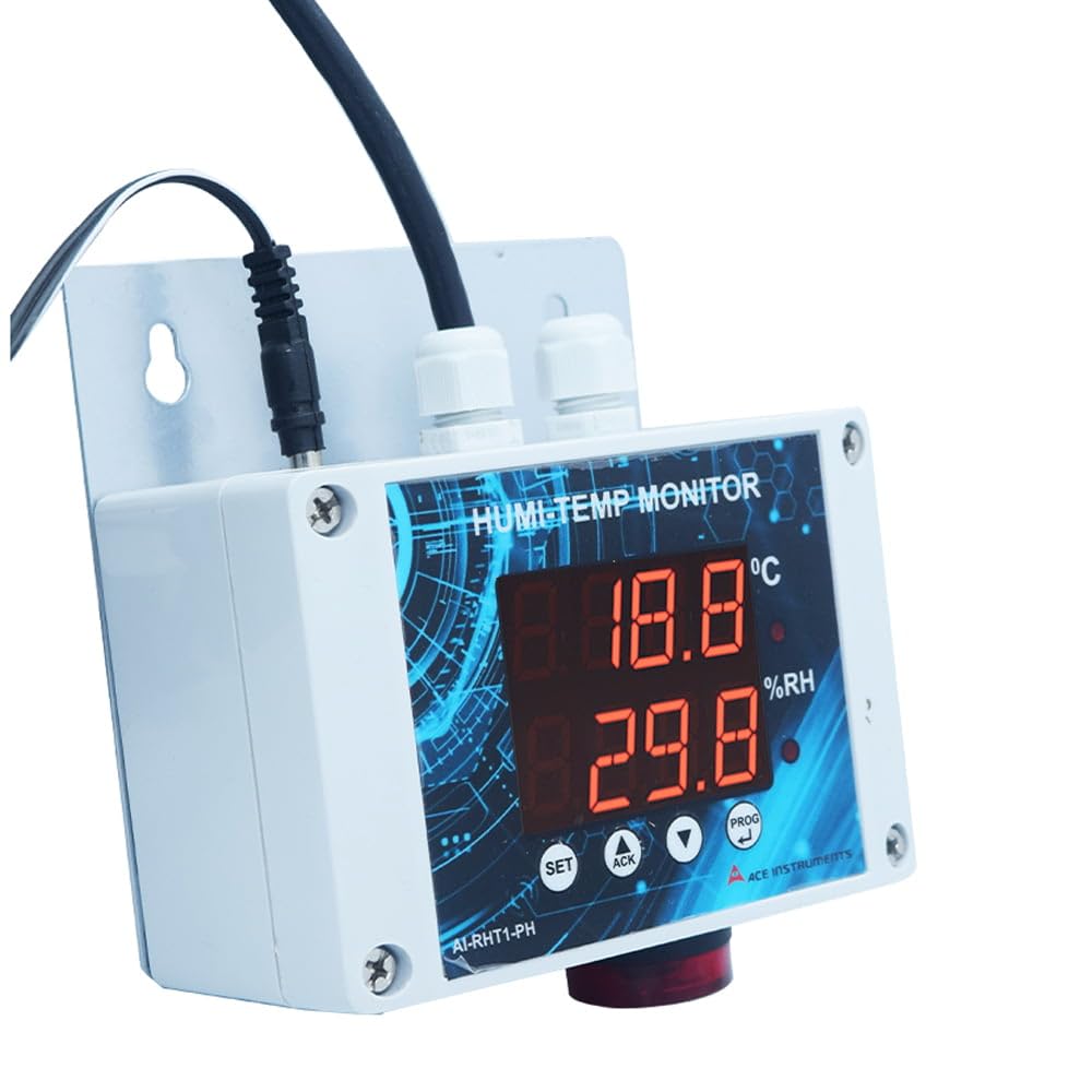 *Ships Within 1-Day* Wall Mounted Temperature and Humidity Alarm Monitor for Server Rooms,Pharmaceuticals,Laboratories Along with Calibration Certificate Model: AI-RHTx Basic 1
