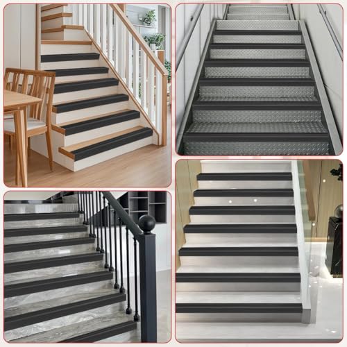 Yuragim Treppenkantenprofil Selbstklebend, 2M Kantenschutz Treppe Schwarz Gummi Treppen-Kantenprofil Selbstklebend, Antirutsch Treppenkantenschutz Rutschfeste Treppenstufe für Außen und Innenbereich