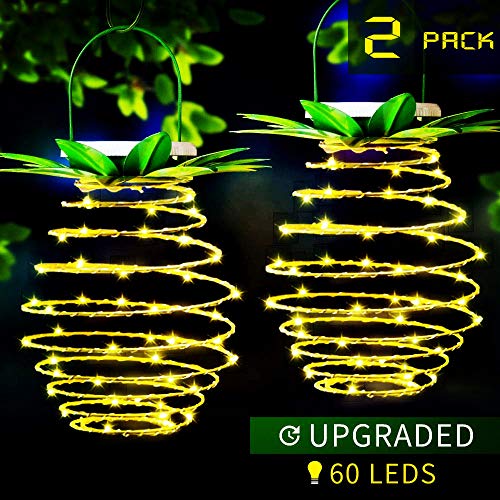 MZD8391 2Pack 60LED Pineapple Solar Lantern Lights Outdoor, Waterproof Solar Landscape Spotlight, Dusk